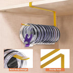 Tumbler Lid Organizer, Horizontal Tumbler Lid Storage Hook Up to 10 Lids, Space Saving Cup Lid Holders Under Cabinet Tumbler Lid Hook for Kitchen Organizer and Storage, Paper Towel Rack Hanger (Gold)