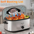 28Qt Electric Roaster Oven, with Self-Basting Lid, Removable Pan, Cool-Touch Handles, 1450W Stainless Steel Turkey Roaster Oven, Silver