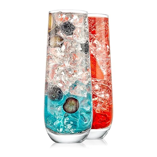 Champagne Flutes Stemless 9.4oz Set of 2 Elegant Clear Crystal Glass Drinkware w/Narrow Rim Seamless Bowl Lead-Free Dishwasher Safe Sparkling Wine Glassware Perfect for Any Occasion by NutriChef