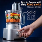 14-Cup Aluminum-Diecast Food-Processor - XL Bowl, Large Chute, 800W Motor & Silver Die-Cast Base, Slicing & Shredding, Chopping & Mixing, For Fries, Cheese, Meat & Veggie Prep, For Home Use