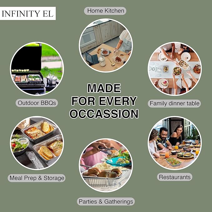 INFINITY EL Disposable Aluminum Foil Pans 25 Pack | Half Pan Extra 12.5" x 10.5" x 4" Deep Disposable Baking Pan | Heavy Duty Aluminum Foil Pan for Roasting Turkey, Lasagna, Thanksgiving, Christmas