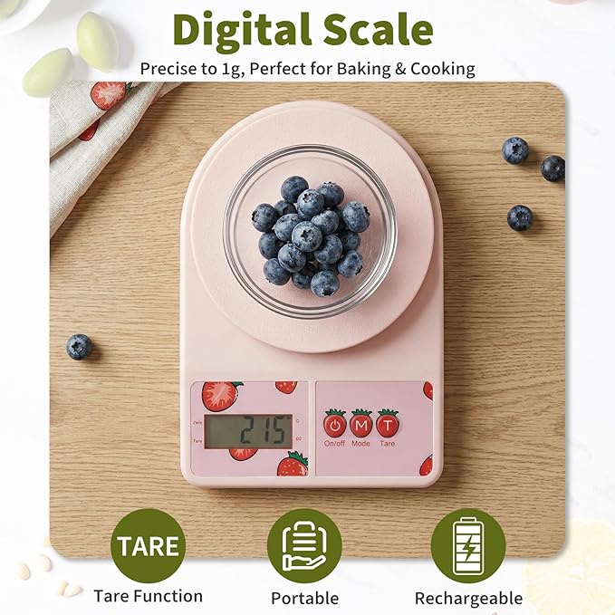 Measuring Tools and Scales, 8 PCS Measuring Cups and Spoons Set, Kitchen Food Scale with Tare Function, Digital Grams and Ounces, Retractable Dual Sided Tape Measure, Ideal for Baking and Cooking