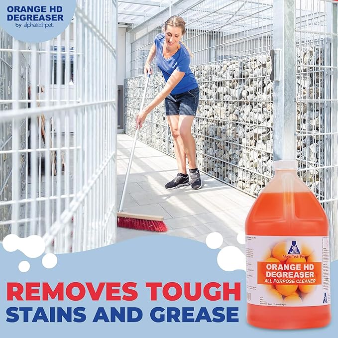 Orange HD Degreaser - Citrus Heavy Duty Degreaser and Cleaner for Tough Stains and Grease, Fast-Acting, Non-Corrosive Cleaner, 1 Gallon by Alpha Tech Pet