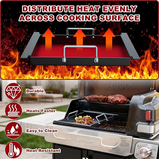 Half Size Griddle for Ninja Grill Replacment Parts,Griddle Plate for Ninja FlexFlame PG300 Grills, Carbon Steel Griddle Insert Compatible with Flex Flame Griddle Plate Part XSKHLFGRIDLE