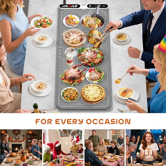 Extra Large Food Warming Mat 580W (XXXL 40"X15"), Electric Warming Tray Silicone Food Warmers for Parties Buffet with Insulated Mat, 7-Temp & 8H Timer, Fast Heating Portable Heating Pad for Daily Use