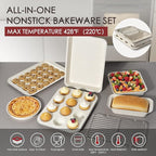 Kikcoin Pots and Pans Set Non Stick 31 Piece Kitchen Nonstick Cooking Cookware Sets with Grill Pan Saucepan Baking Sheet Utensil, Cream White