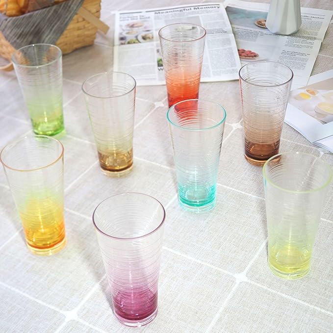 8-Piece Ombre Tumbler Set, 20oz Plastic Drinking Glasses, Assorted Colors, Shatterproof BPA-Free Drinkware, Large Stackable Cups for Patio, Pool, Gift, Everyday Use, Top-Rack Dishwasher Safe