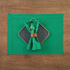 Solino Home Linen Cloth Placemats Set of 4-100% Pure Linen Hemstitch Emerald Green Placemats 14 x 19 Inch - Classic Hemstitch Table Place Mats for New Year