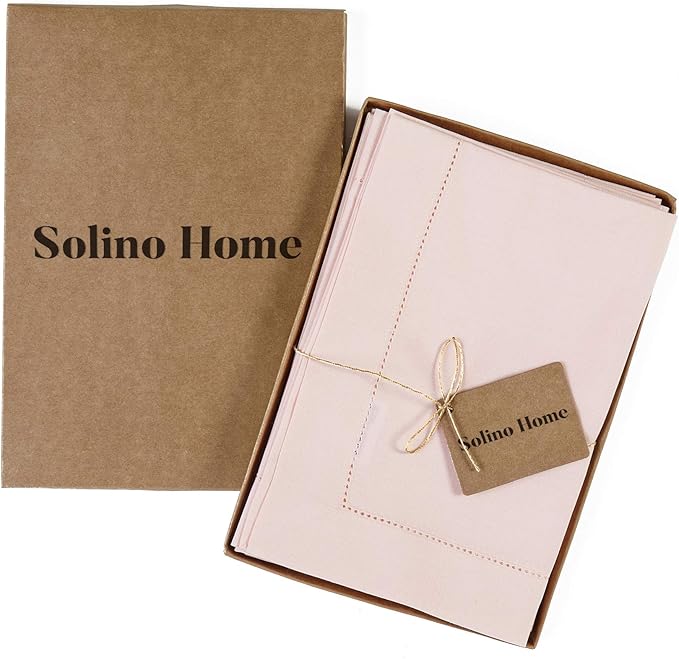 Solino Home Pink Napkins Set of 4 - Cotton Linen Hemstitch Dinner Napkins Cloth 20 x 20 Inch for Valentines, New Year - Handcrafted and Machine Washable
