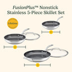 Cuisinart FusionPlus Hybrid Nonstick Stainless Steel Cookware Set, 5-Piece Skillet Cooking Set with PFAS-Free PURELYSEAR Ceramic Non Stick Technology, Scratch Proof, Cool Grip Handles, Dishwasher Safe