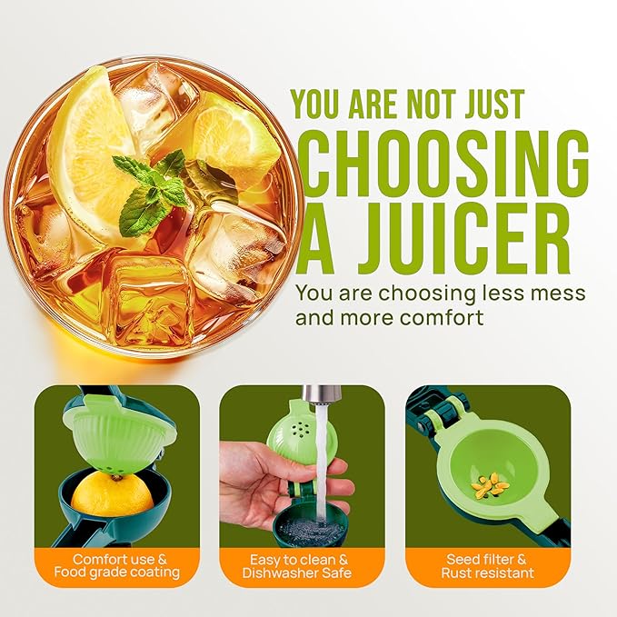 Zulay Kitchen Metal 2-in-1 Lemon Squeezer - Sturdy Max Extraction Hand Juicer Lemon Squeezer Gets Every Last Drop - Easy to Clean Manual Citrus Juicer - Easy-Use Lemon Juicer Squeezer - Green/Lime