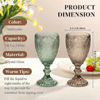 Colored Vintage Wine Glasses Set of 6 – colorful Glass Water Goblets, drinking glasses for Wedding, Holiday, or Fancy Glassware for everyday