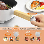 Audecook Hot Pot Electric 2L, Cermic Glaze Non-Stick Frying Pan 8 Inch, Portable Travel Cooker for Ramen/Steak/Fried Rice/Oatmeal/Soup, with Dual Power Control (Silicone Spatula Included)