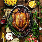 JY COOKMENT 19" Enameled Oval Roasting Pan with Domed Lid - Great for Roasting Turkey, Chicken, Lamb, Vegetables - Dishwasher Safe, Fits 20lb Turkey