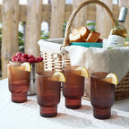 Shatterproof Acrylic Tall Drinking Glasses Set, European Style, Dishwasher Safe, Ribbed | Set of 4 | Fluted Tritan, Unbreakable BPA-free Plastic, Reusable Stackable Glassware 14.5oz - Burnt Orange