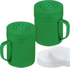 CUSINIUM 6oz Forest Green Stainless Steel Salt Pepper Dredge Shakers - With Plastic Cap - With Handle - Pack of 2