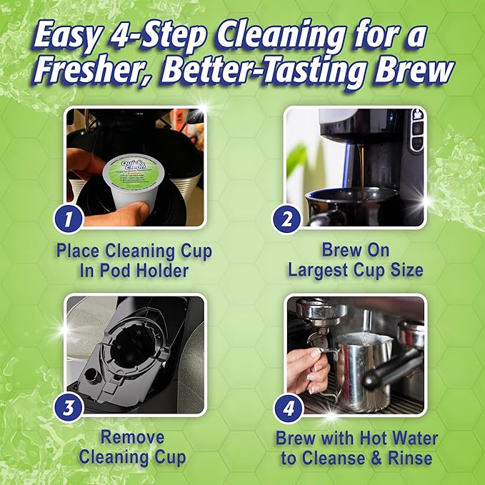 Quick & Clean [12-Pack] Keurig Cleaning Pods - K Cup Cleaner Pod For Keurig - 2.0 Coffee Machine Compatible, Removes Stains, Non-Toxic and Eco-Friendly