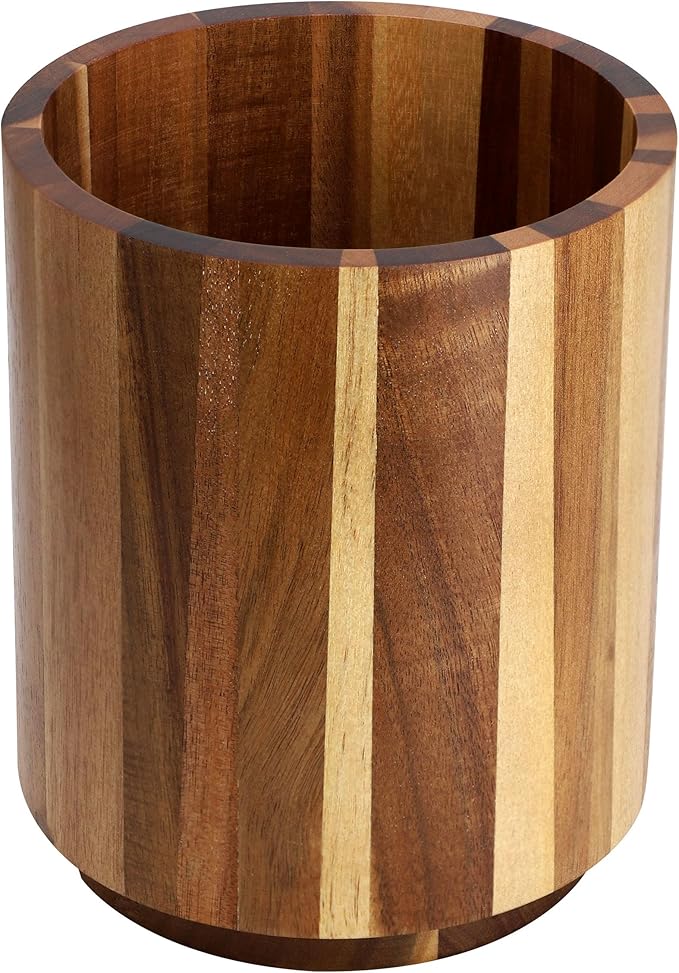 Elama 7 Piece Acacia Wood Kitchen Cooking Utensil Set and Rotating Kitchen Utensil Crock, Cooking Tools, Kitchen Utensils, Countertop Storage (7 Piece Slotted)