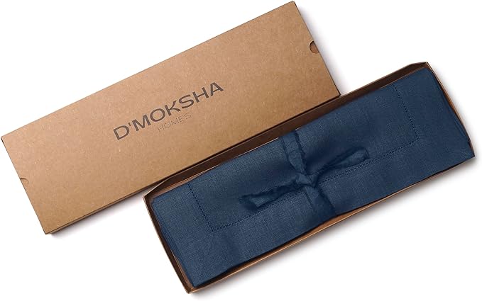 D'Moksha Homes Linen Placemats Set of 4 - Classic Hemstitch Navy Blue Placemats 14 x 19 Inch - 100% Pure Linen Table Mats for Winter, Holiday, New Year - Handcrafted and Machine Washable