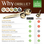 Orblue Premium Coffee Scoop Set - 1 Tbsp (15ml) & 2 Tbsp (30ml) Measuring Tablespoon - Stainless Steel Coffee Measuring Spoon and Scooper with Long Handles - Pack of 2, Light Gold
