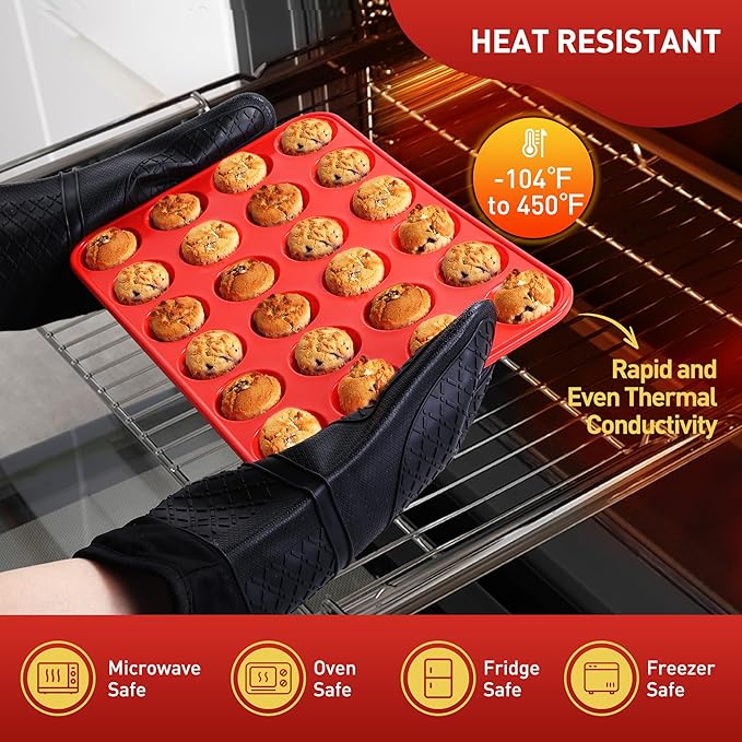 Socisen 2 Pack 24 Cups Silicone Mini Muffin Pan with Metal Reinforced Frame Silicone Molds Cupcake Cake Baking Cheesecake Pans Cookie Baking Chocoflan Cupcake Mold Mini Bundt Cake Pan Women Gift