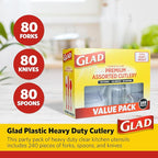 Glad Disposable Cutlery Set - Clear Heavy Duty Plastic Forks, Knives, and Spoons - 240 Piece Plasticware for Parties - Durable, Sturdy Recyclable Utensils - Great for July 4th, Thanksgiving, Christmas