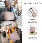 DEZ FURNISHINGS 4-in-1 Travel Compact Blanket Pillow Super Soft Velvet with Luggage Sleeve and Backpack Clip, Dusty Pink, 60" x 45"