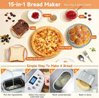 Davivy Bread Maker Machine with 2 Dough Kneading Paddles,15-in-1 Automatic Large Capacity Bread Machine Nonstick Bowl For Bread, Jam& Yogurt, 3 Loaf Sizes and 3 Crust Settings