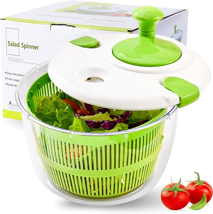 DoubleWave Salad Spinner | Spin & Dry Fruits, Vegetables & Greens Fast | Lettuce Washer with Dual Drain Holes | BPA-Free, Easy to Clean | 5.3 Quart Large Capacity