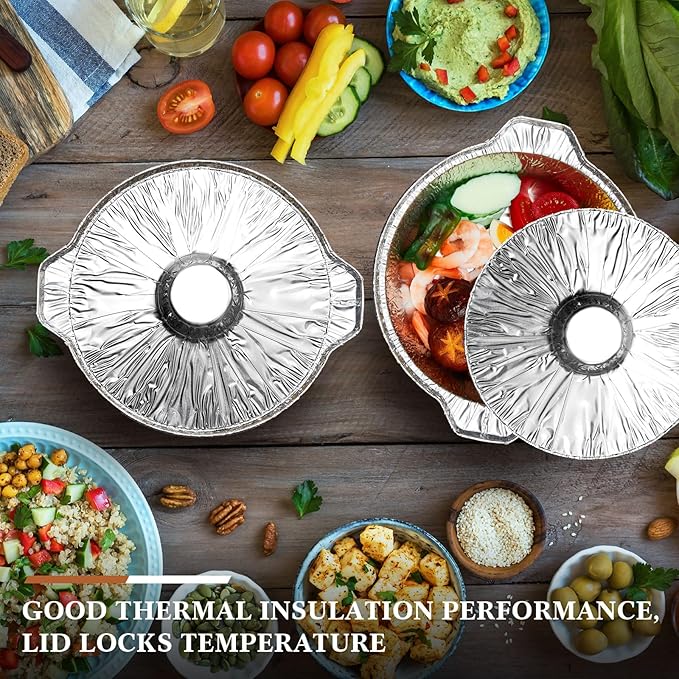 Ziliny 12 Pcs Disposable Aluminum Pot with Lid Round Foil Pans Disposable Cookware Food Container for Vacation Trips Camping Baking Heating Cooking (121.7 oz)