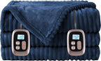Electric Heated Blanket Queen Size - 84"x90", Soft Flannel Heating Blanket, 10 Heating Levels, 1-12 H Auto Shut Off, Dual Controllers, Breathable Warm and Washable for Bed, Navy Blue