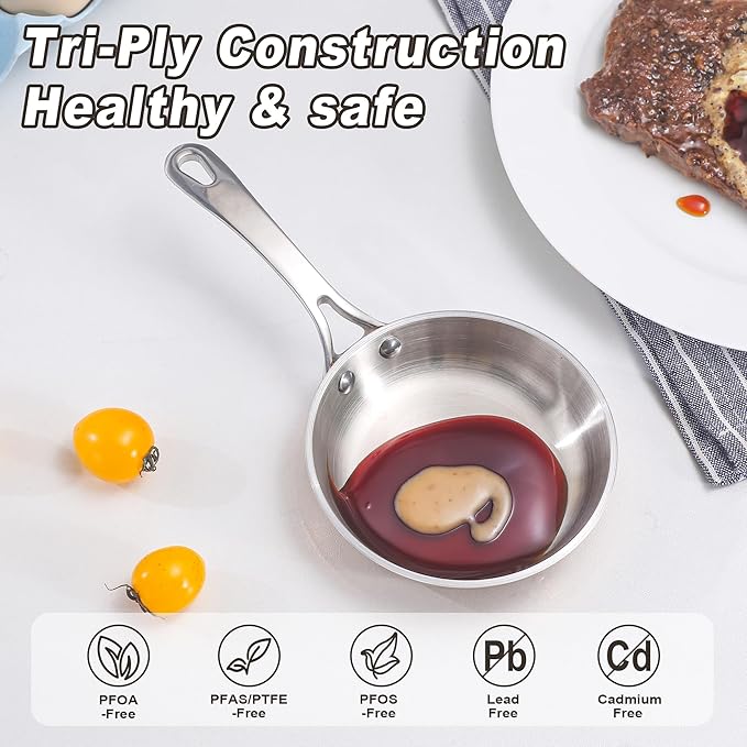 Mini Sauce Pan, Tri-Ply Stainless Steel Pot with Stay-Cool Handle Heating Sauce Gravy & Oil (4 Inch/0.12Quart) - Copper