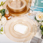 200 Pcs Gold Glitter Plastic Plates - Disposable Party Plates, Gold Glitter Disposable Plate Include 100 Dinner Plate and 100 Dessert Plate, Plastic Plate for Party, Holiday, Wedding & Birthday