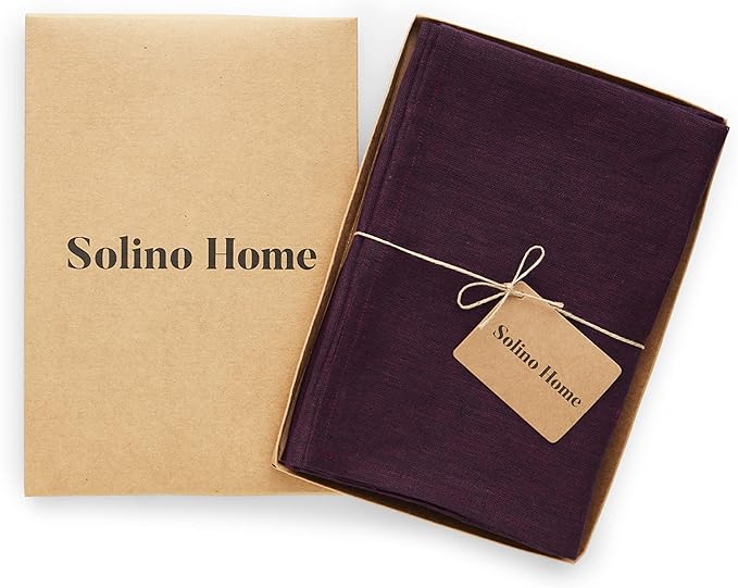 Solino Home Linen Cloth Napkins Set of 4-100% Pure Linen Chambray Burgundy Dinner Napkins 20 x 20 Inch for Valentines, Winter, New Year - Athena, Handcrafted and Machine Washable