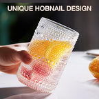 Hobnail Drinking Glasses Set of 8, 4 Highball Glasses 15oz,4 Rocks Glasses 12oz,Mixed Drink Cocktail Glass, Vintage Embossed Glassware Sets for Whiskey,mocktails, Water & Juice Drinkware