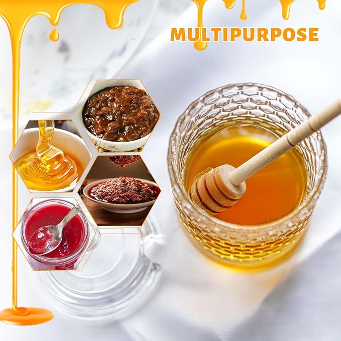 kanpura Clear Crystal Honey Pot with Dipper and Lid Glass Honey Jar with Dispenser Honey Holder and Syrup Container for Christmas Home Kitchen Decor,9 oz