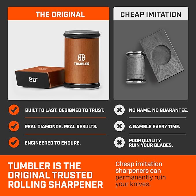 TUMBLER Pro Rolling Knife Sharpener™ - Knife Sharpening Made Easy - Ultimate Gift for Father's Day - Kit with Removable Disc System - 4-Layer Diamond Sharpening Disc & EdgeBoost Ceramic Disc (Grey)