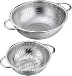 P&P CHEF Stainless Steel Colander, Micro-Perforated Food Strainer with Handle for Washing Draining, Great for Pasta Fruits Vegetables, Dishwasher Safe & Healthy, 1 +3 Qt, 2Pcs