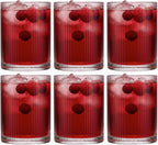 Physkoa Rose Red Ribbed Drinking Glasses Set of 6 – 9oz Vintage Red Glassware, Embossed Ribbed Tumbler Cups for Juice, Cocktail, Water, Iced Coffee