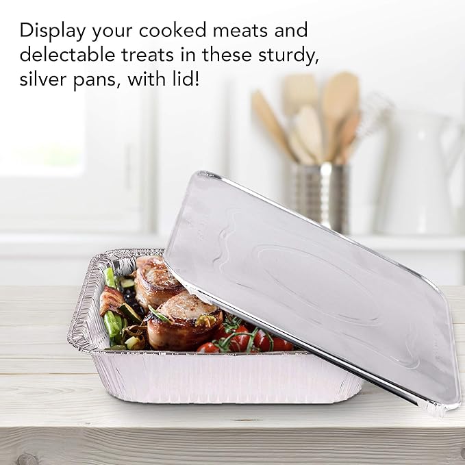 Stock Your Home Disposable Aluminum Pans with Lids 9x13 (25 Pans and 25 Lids), Food Containers for Baking, Cooking, Heating, Storing and Prepping