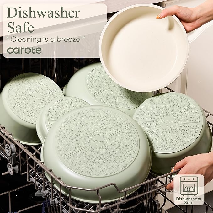 CAROTE Pots and Pans Set, Nonstick Cookware Set Detachable Handle, 19pcs Induction Kitchen Cookware Sets Non Stick with Removable Handle, RV Cookware Set, Oven Safe, Sage Green