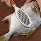 Stainless Steel Fish Scale Remover, Manual Fish Scaler with Wood Handle, Fish Cleaning Tool, Built-in Ginger Garlic Grater, Descale Kitchen Gadgets