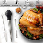 Zulay Kitchen Stainless Steel Turkey Baster for Cooking - Food Grade Metal Baster Syringe & Silicone Suction Bulb - Large Size With 2 Detachable Needles and Cleaning Brush