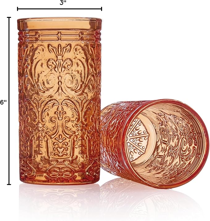 Godinger Jax Highball Beverage Glass Cup Orange Spice – Set of 4