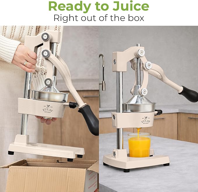 Zulay Kitchen Cast-Iron Orange Juice Squeezer - Heavy-Duty, Easy-to-Clean, Professional Citrus Juicer - Durable Stainless Steel Lemon Squeezer - Sturdy Manual Citrus Press & Orange Squeezer (Cream)