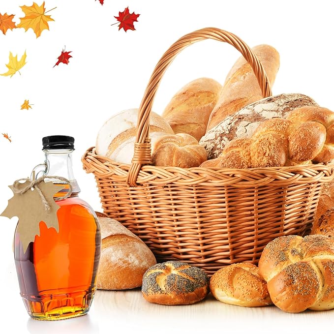 5 oz Glass Maple Syrup Bottles with Tags,Clear Glass Bottles with Aluminum Lids and Loop Handle, Maple Syrup Jars Storage for DIY Whiskey Sauce Vanilla Gifts (6)