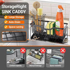 StorageRight Kitchen Sink Caddy Organizer, Rustproof Sponge Holder for Kitchen Sink, Instant Dry High Brush Holders with Drain Tray, Anti-Slip Storage Organization Essentials, Black