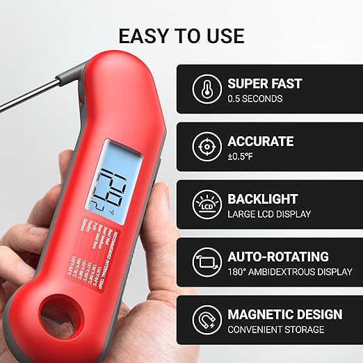 ThermoMaven Professional Meat Thermometer Digital, Ultra-Fast 0.5 Sec Instant Read, NIST Certified ±0.5°F Accuracy, IP67 Waterproof, Auto-Rotating Backlit Display, Lift-to-Wake, for BBQ/Cooking/Candy
