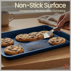 Diamond Bottom Cookie Sheet Set of 2, Nonstick Blue Carbon Steel Baking Pans for Crisp Baking, Space-Saving Stackable Trays, PFOA, PFOS, PTFE Free, Oven Safe Up to 450°F, Small & Medium Pans