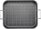 Rachael Ray Bakeware Nonstick Roaster/Roasting Pan with Reversible Rack, 16.5 Inch x 13.5 Inch, Gray